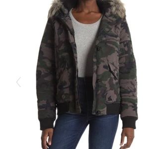 LUCKY BRAND: CAMO Puffer Faux Fur Bomber Jacket